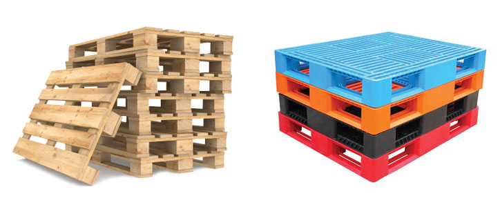 wood and plastic pallets